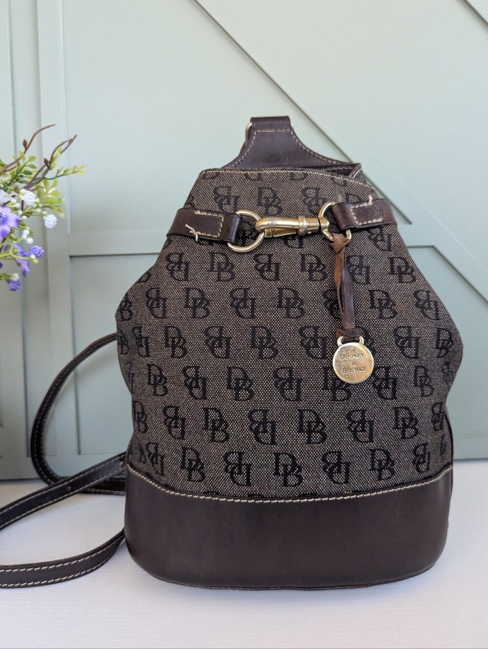 Dooney & Bourke Brown/Black Monogram Sling Backpack